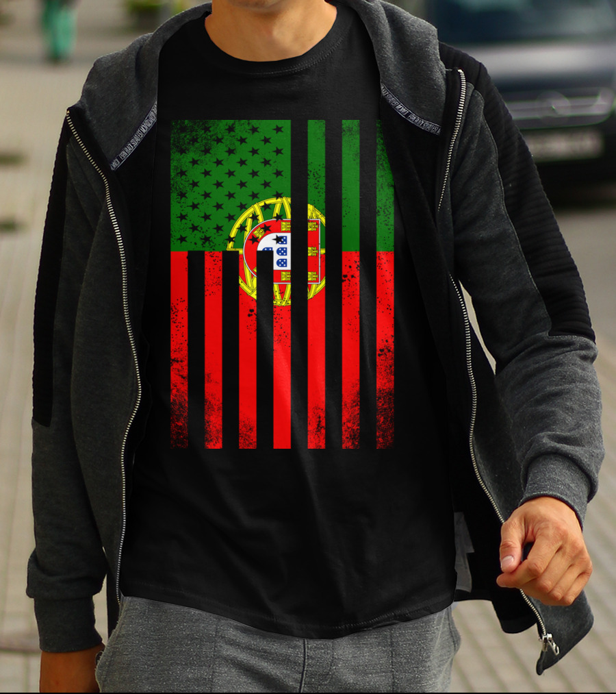 Half Portuguese Flag American Inside Me USA Flag Fusion T-Shirt