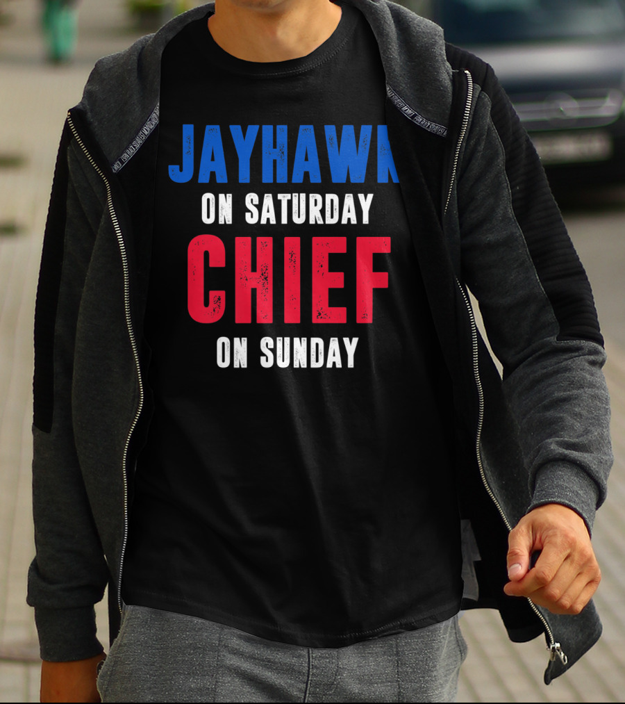 Jayhawk On Saturday Chief On Sunday Kansas MO Lawrence T-Shirt