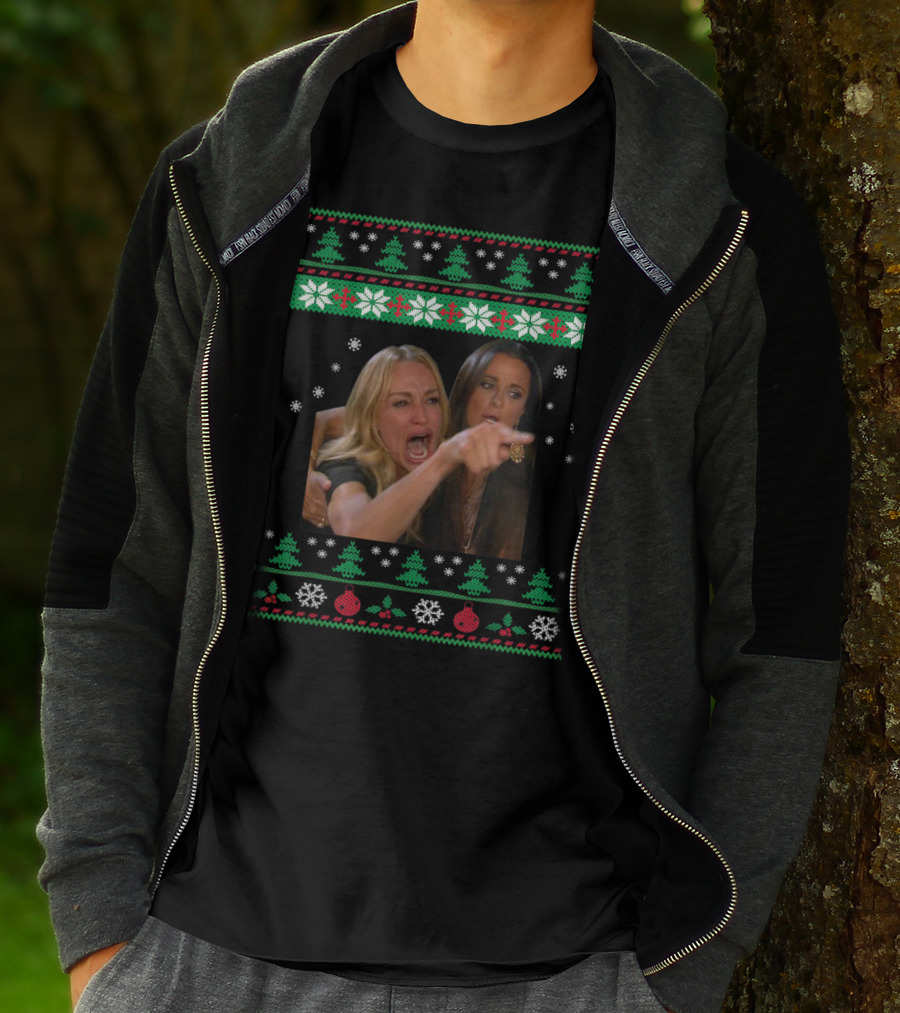Woman Yelling At A Cat Ugly Christmas Sweater Meme T-Shirt