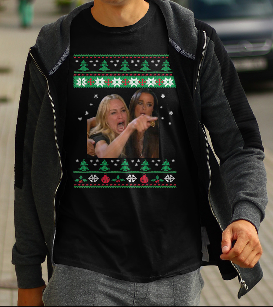 Woman Yelling At A Cat Ugly Christmas Sweater Meme T-Shirt
