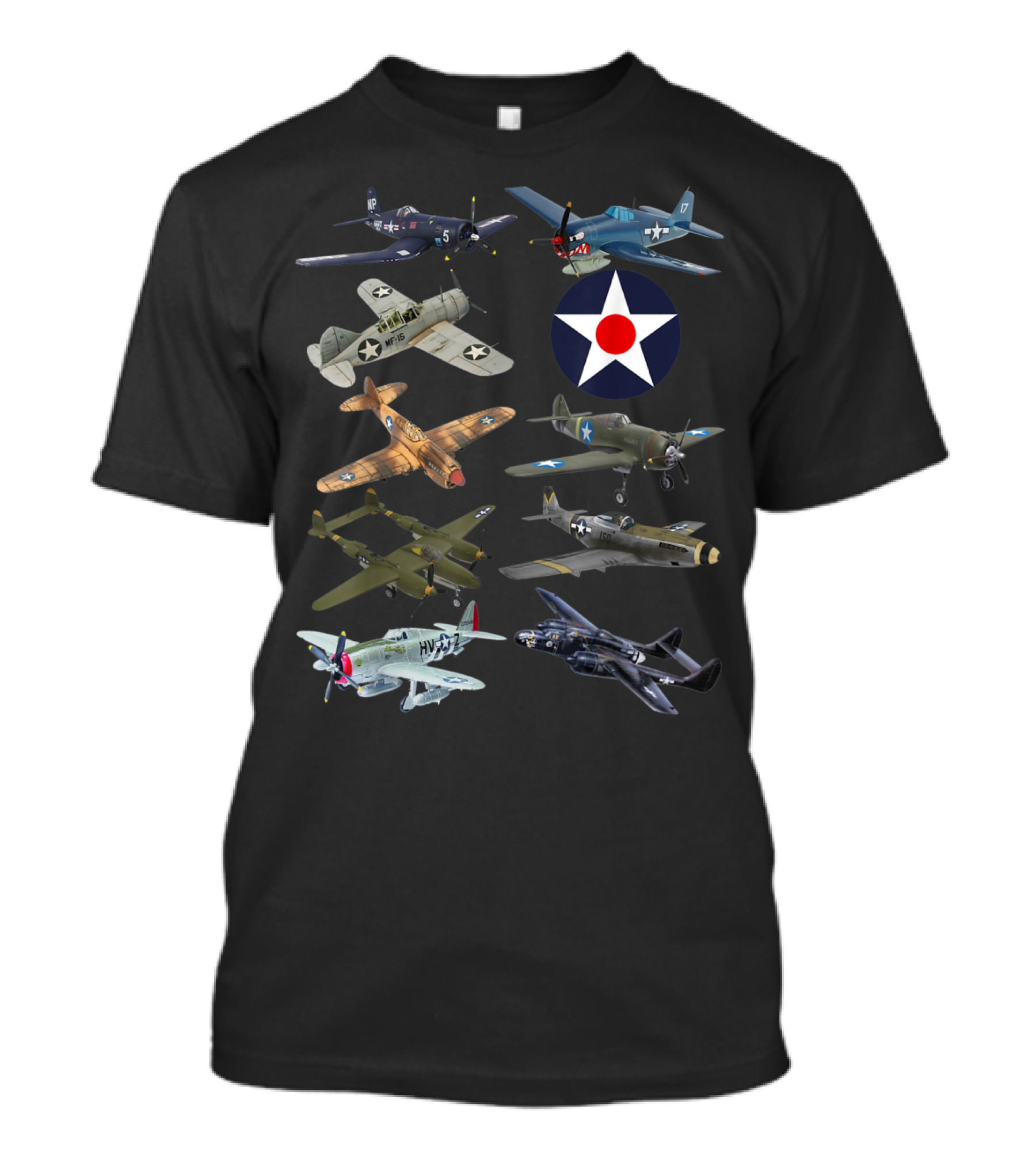 WW2 American F4U Corsair P51 Mustang P40 Warhawk Fighter Aircraft Collection T-Shirt