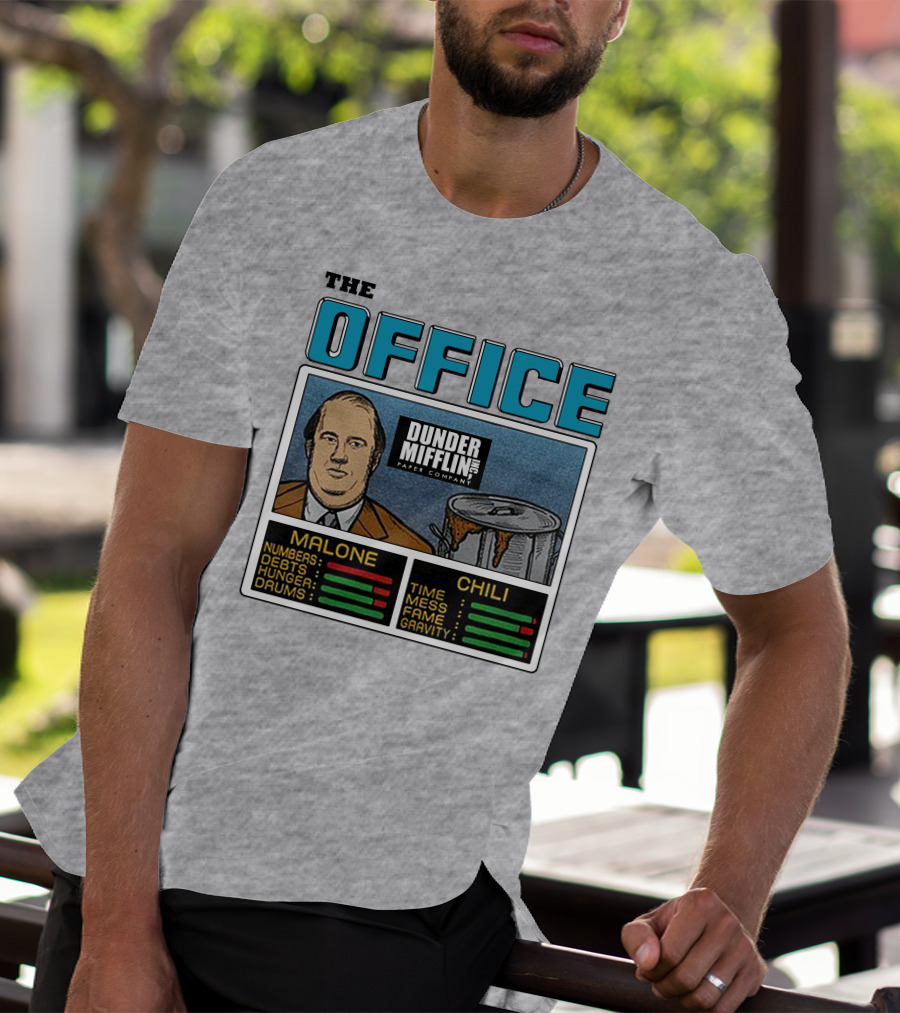 The Office Dunder Mifflin Kevin Malone Chili Numbers Debts Hunger Drums Time Mess Fame Gravity T-Shirt