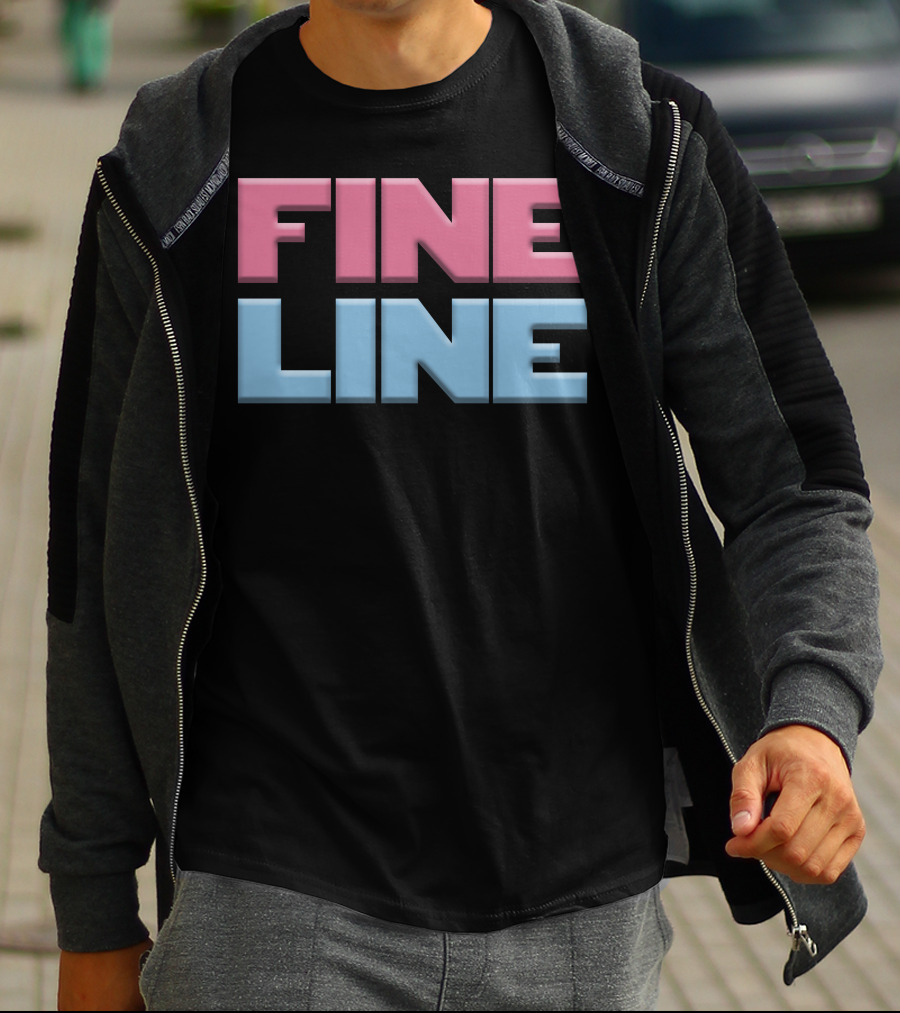 Fine Line Hand Typography Pink Blue Block Letters T-Shirt