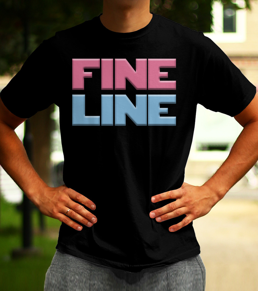 Fine Line Hand Typography Pink Blue Block Letters T-Shirt