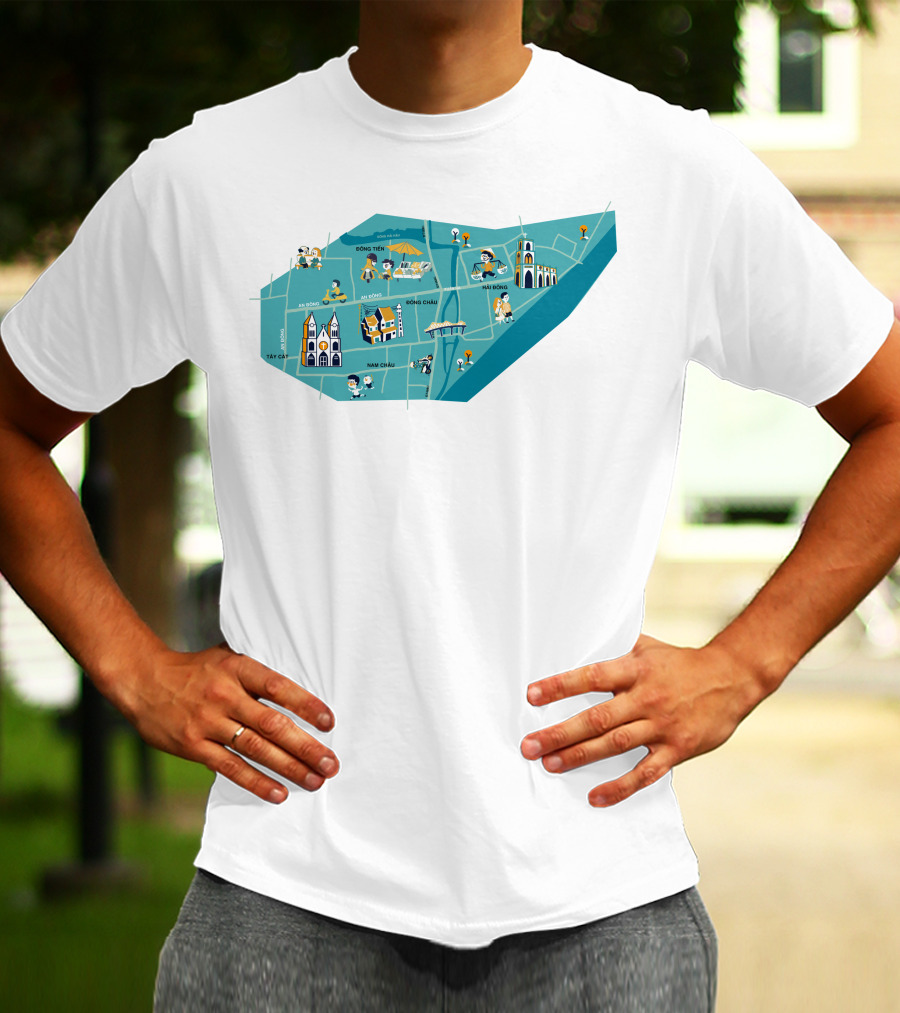 Hanoi Vietnam Historic Sites Map With Iconic Landmarks And Streets T-Shirt