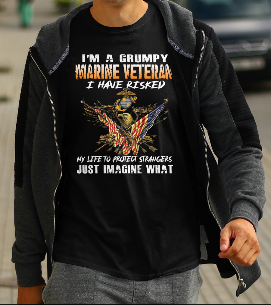 I'm A Grumpy Marine Veteran I Have Risked My Life To Protect Strangers Just Imagine What T-Shirt