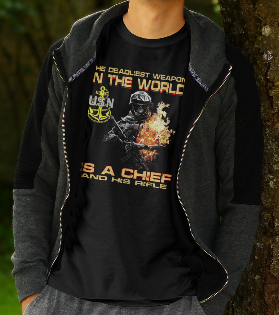 The Deadliest Weapon In The World Usn Is A Chief And His Rifle T-Shirt