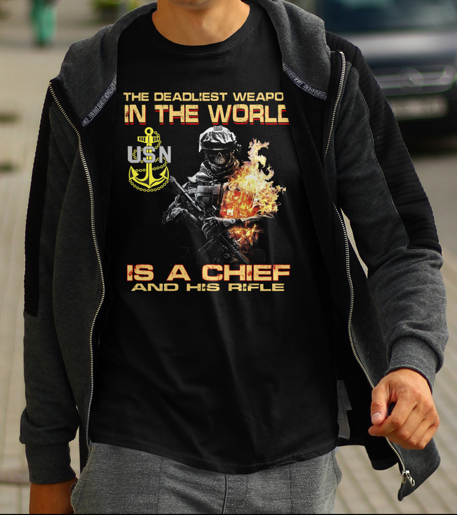 The Deadliest Weapon In The World Usn Is A Chief And His Rifle T-Shirt