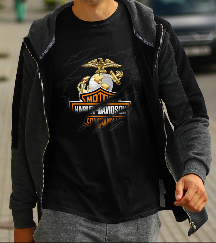 Harley Davidson Motor Company Us Marine Eagle Globe Anchor T-Shirt