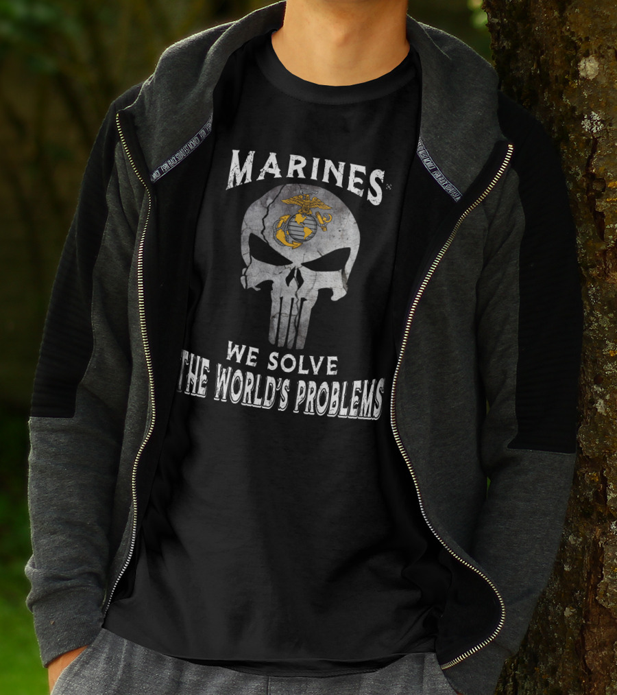 Marines We Solve The World's Problems Skull T-Shirt
