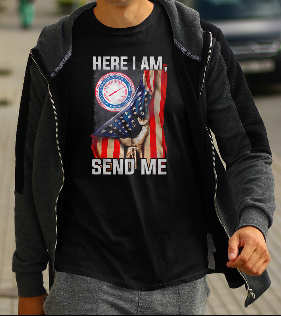 Here I Am Send Me International Union Of Operating Engineers Flag T-Shirt