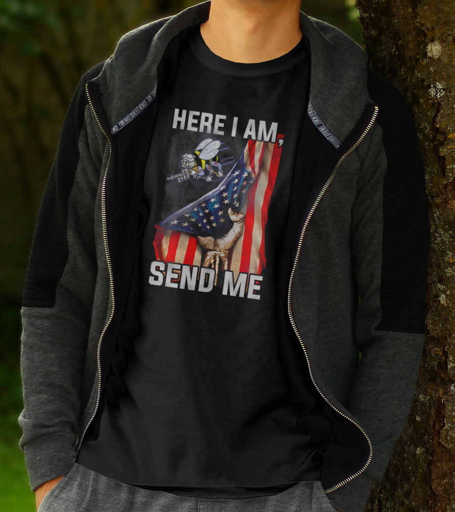 Here I Am Send Me American Flag Soldier Bee T-Shirt