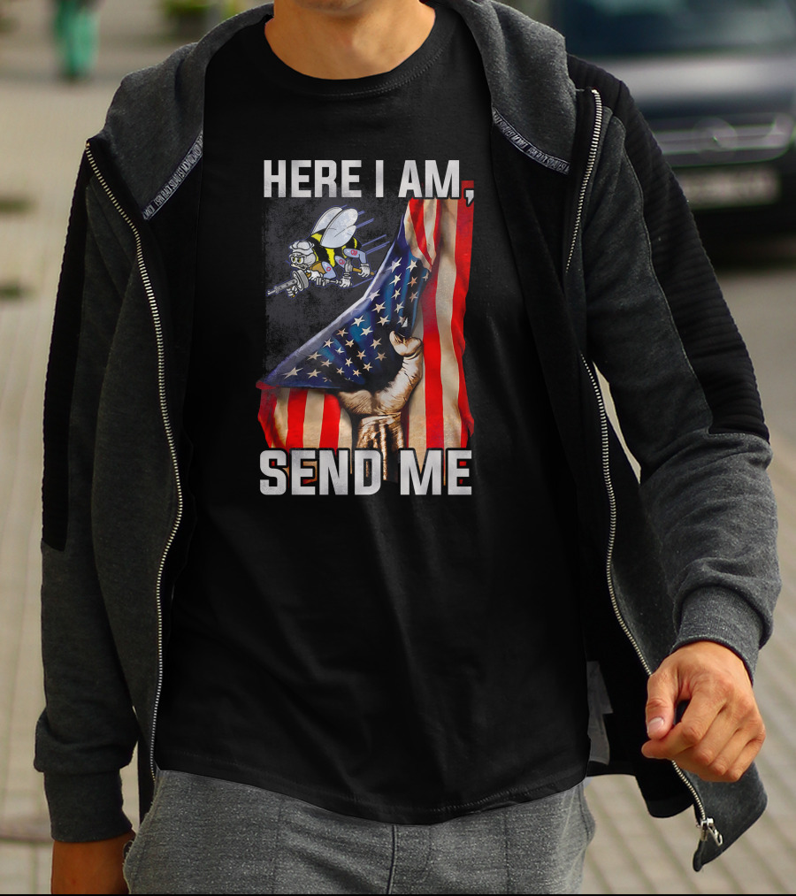 Here I Am Send Me American Flag Soldier Bee T-Shirt