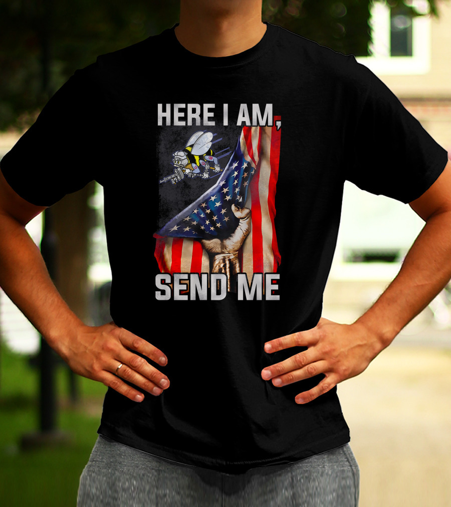 Here I Am Send Me American Flag Soldier Bee T-Shirt