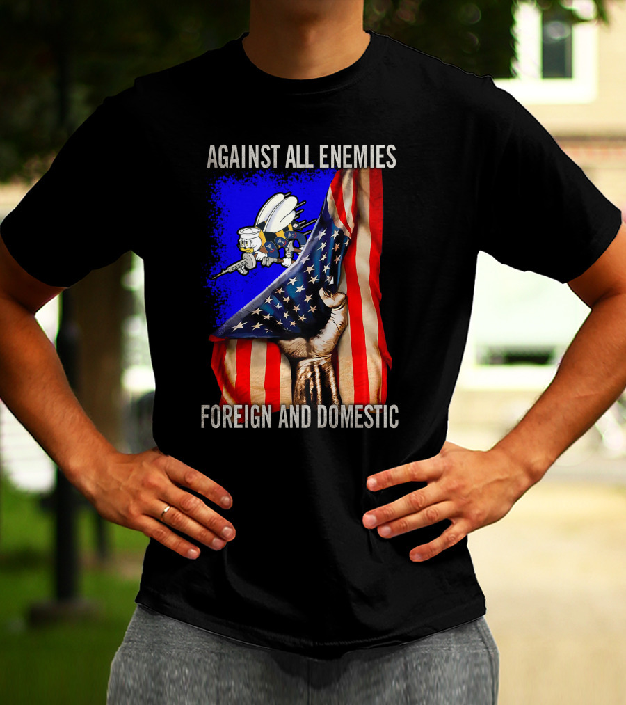 Against All Enemies Foreign And Domestic Flag And Bee Army T-Shirt