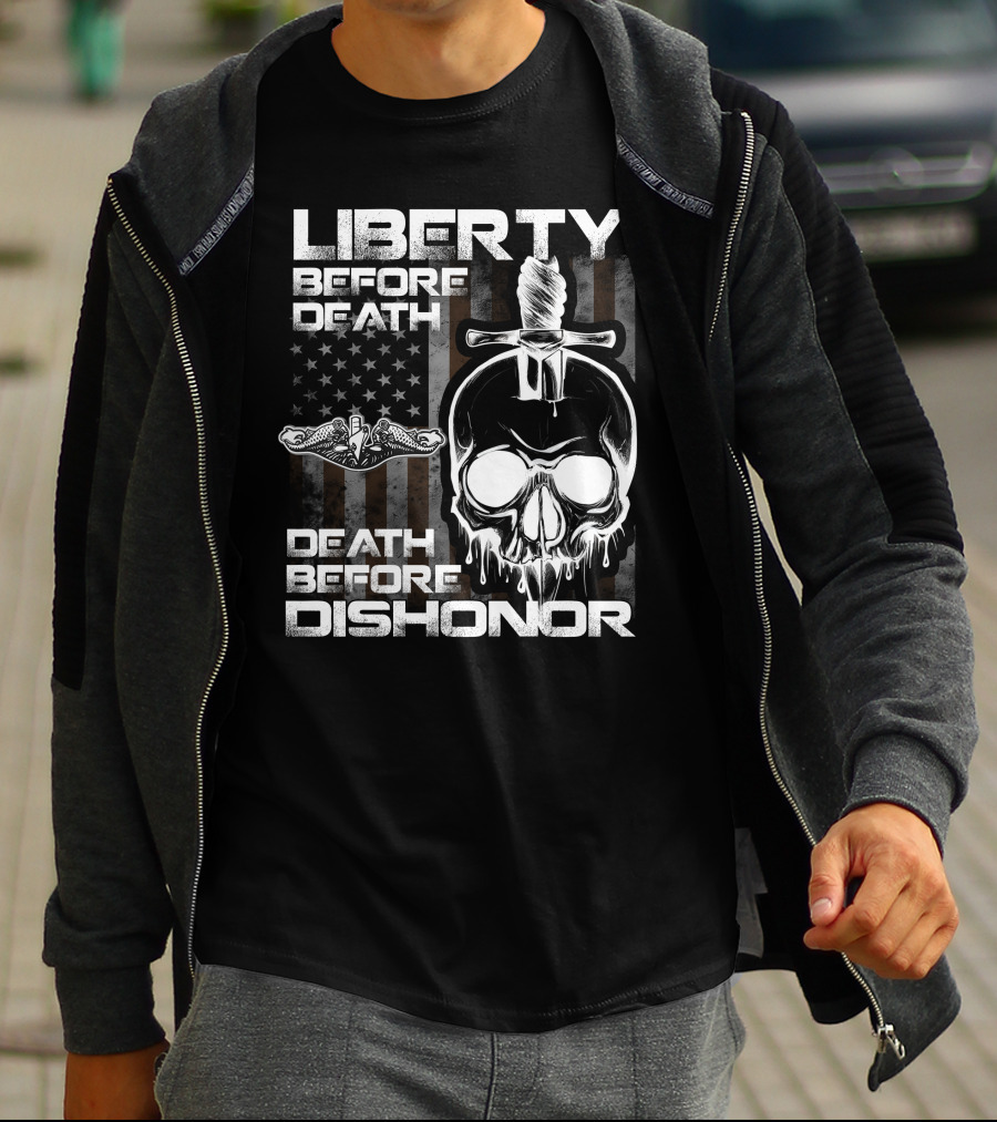 Liberty Before Death Before Dishonor Skull Dagger American Flag T-Shirt