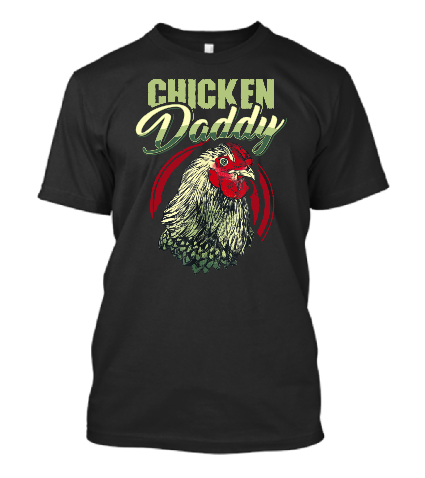 CHICKEN DADDY Rooster Graphic With Red And Green Details T-Shirt