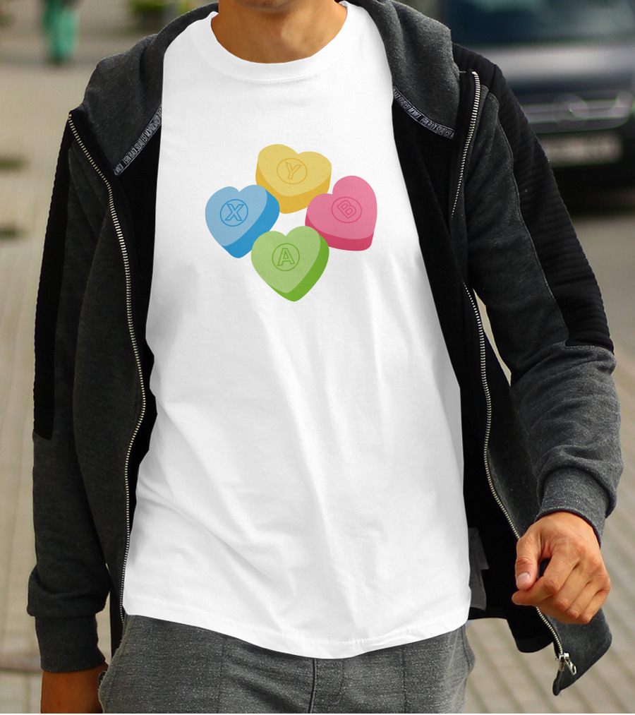 X Y A B Candy Hearts Valentine's Crew Neck T-Shirt