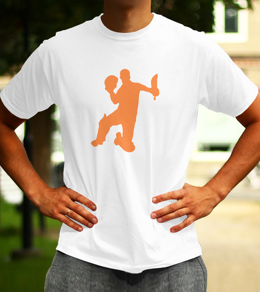 David Warner Orange Silhouette Cricketer Batting Pose T-Shirt