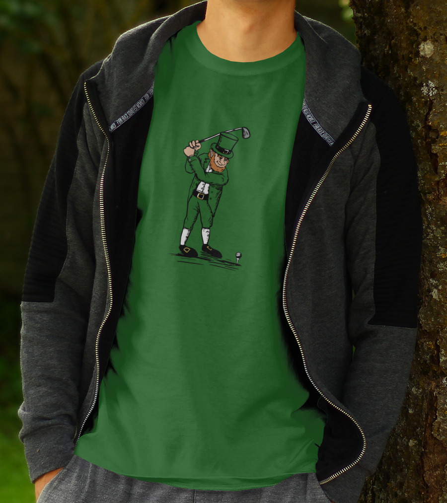 Irish Golfer With Leprechaun Swinging Club T-Shirt