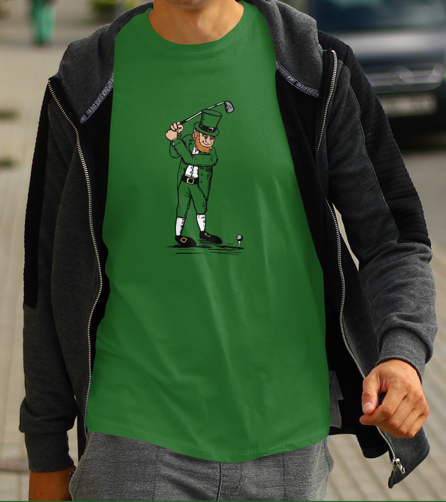 Irish Golfer With Leprechaun Swinging Club T-Shirt