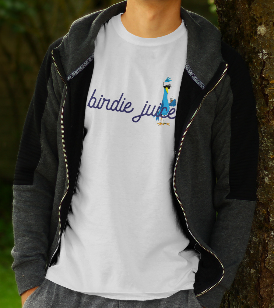 Birdie Juice Script Fun Cool Bird With Sunglasses And Drink T-Shirt