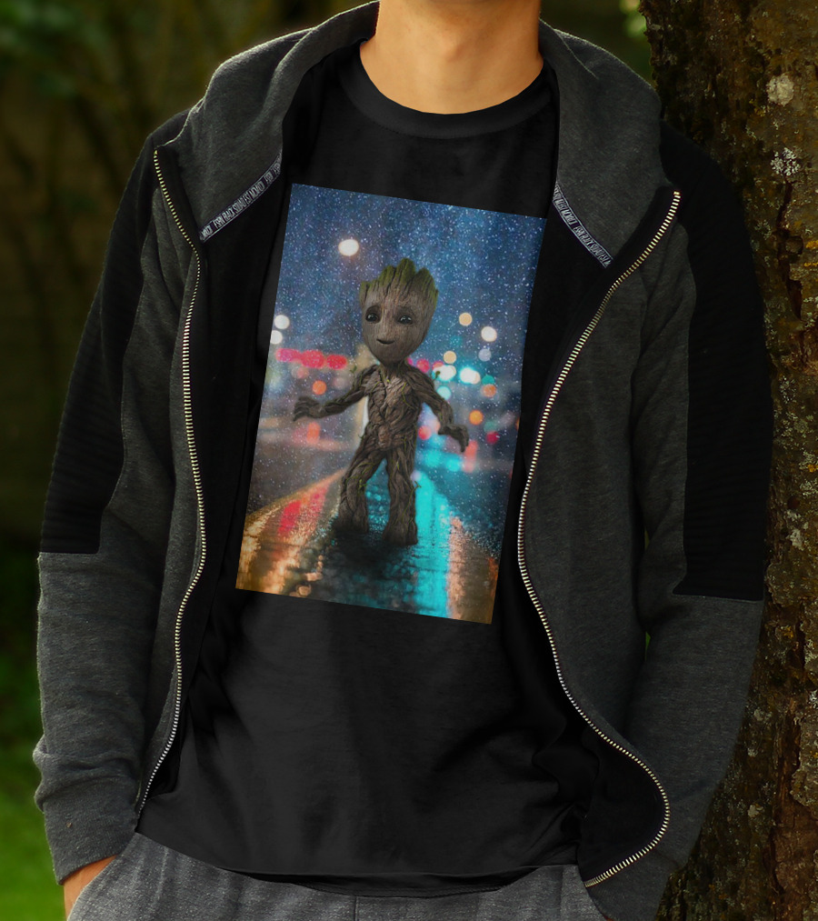Groot Baby Guardians Of The Galaxy Night Street Scene T-Shirt