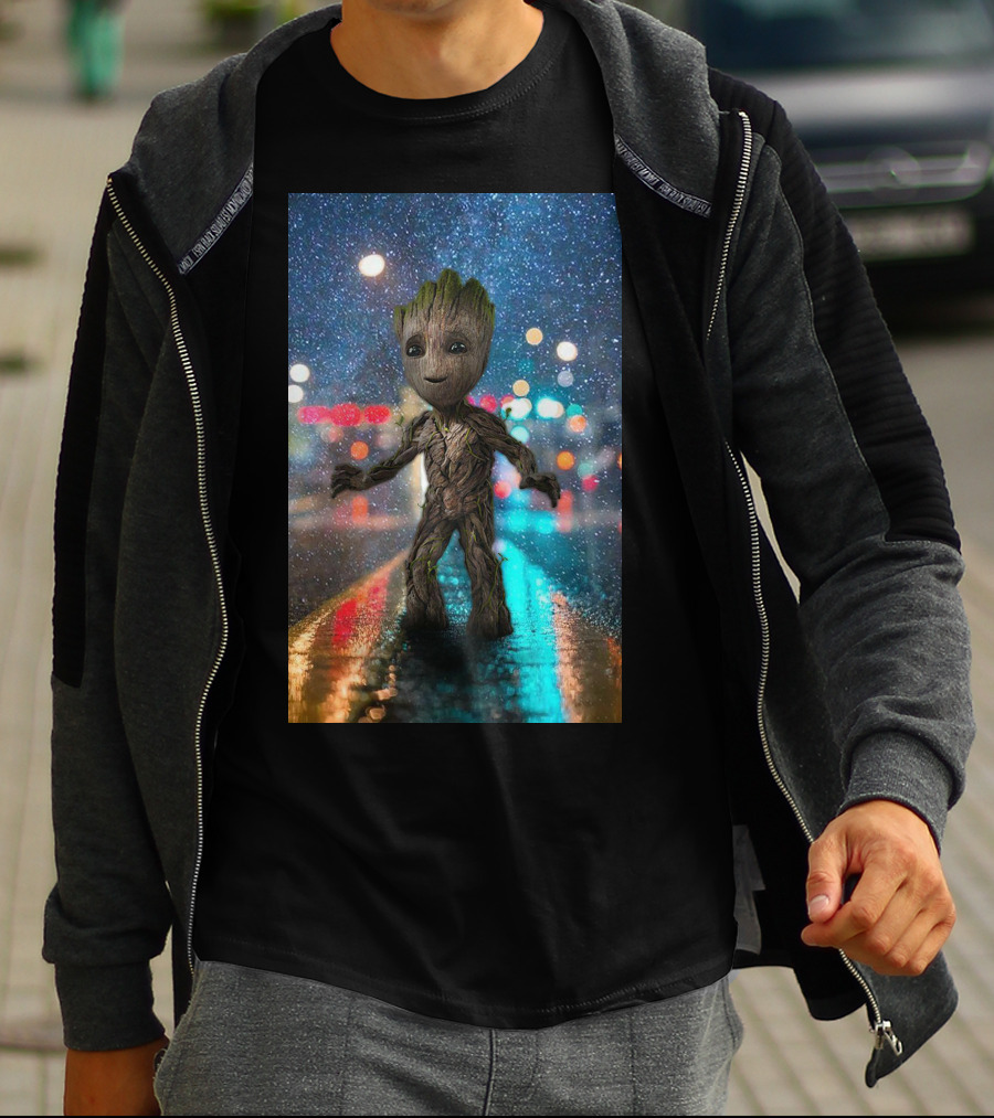 Groot Baby Guardians Of The Galaxy Night Street Scene T-Shirt