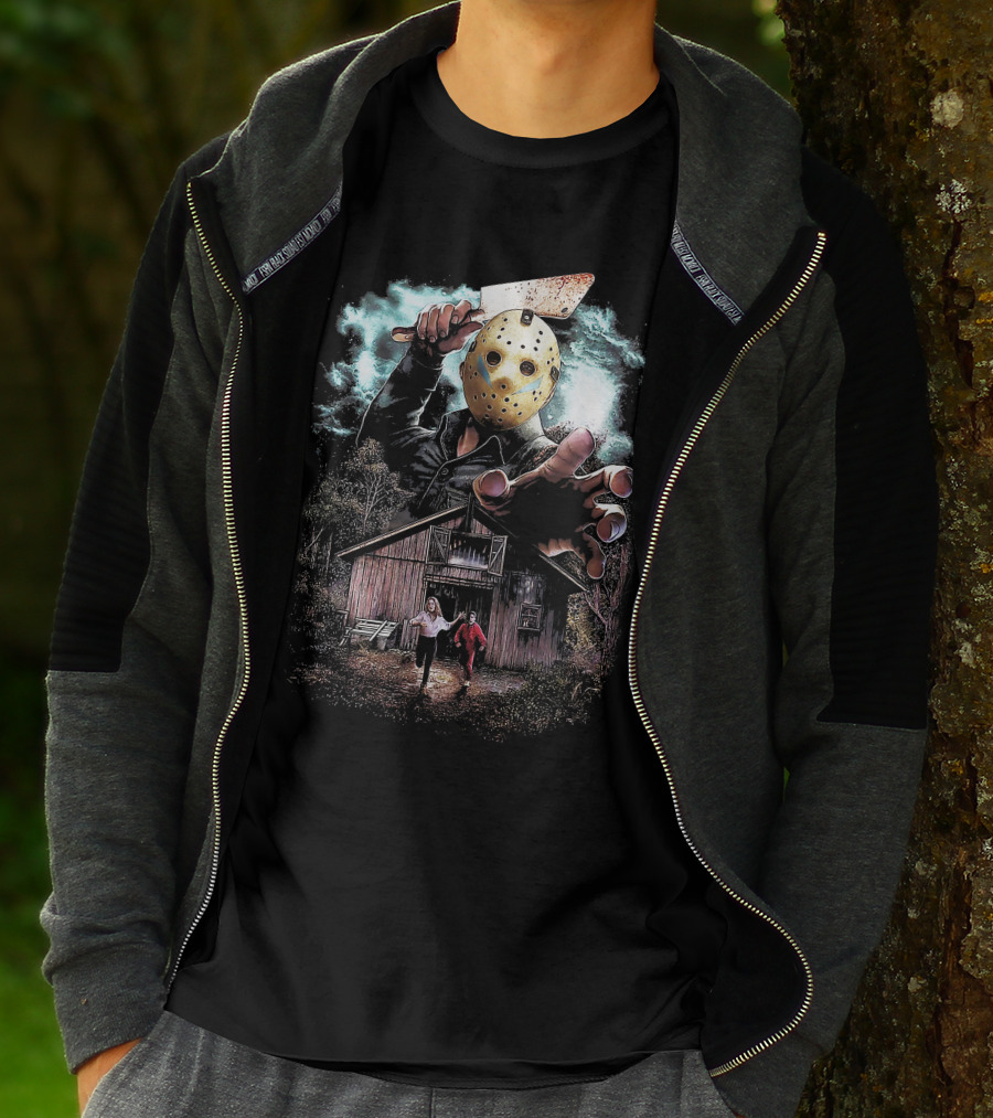 Friday The 13th Jason Voorhees Mask And Cabin Scene T-Shirt
