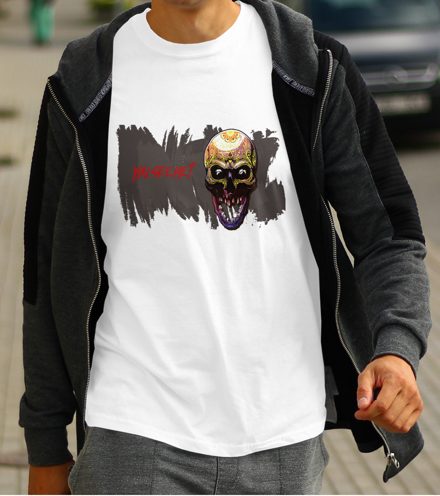 Skull Yellow Scary Horror You See Me T-Shirt