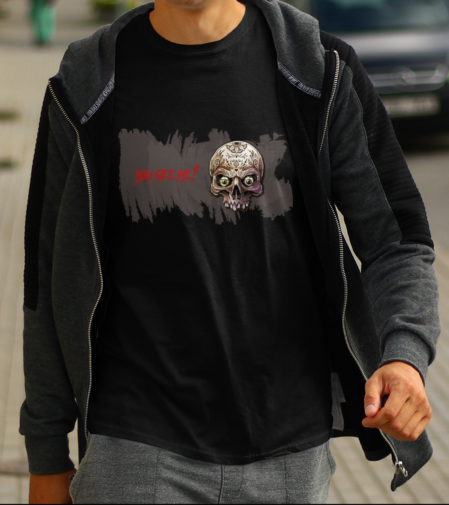 YOU SEE ME Skull Brown Scary Horror T-Shirt