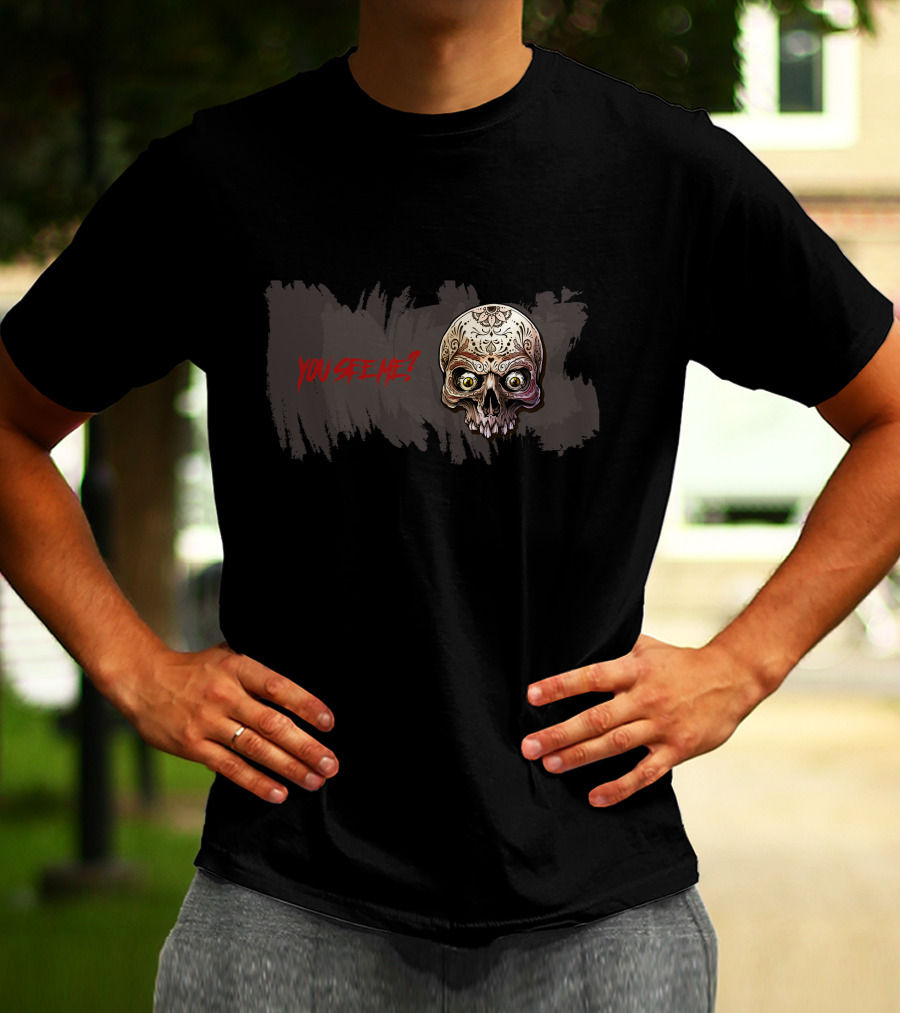 YOU SEE ME Skull Brown Scary Horror T-Shirt