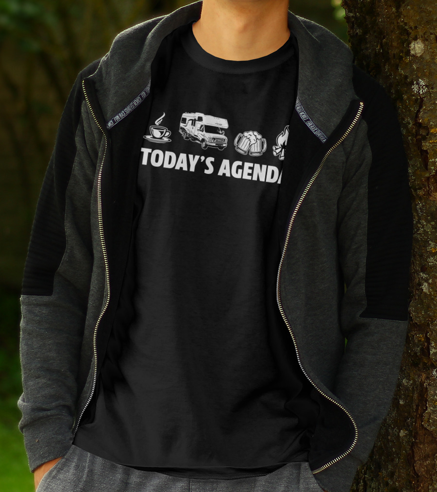 Today's Agenda Lazy Daze RV Coffee Beer Campfire T-Shirt