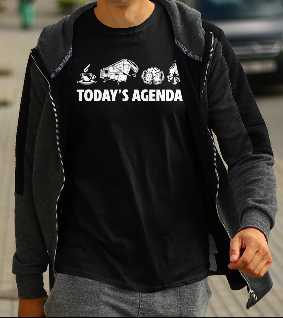 Today's Agenda Coffee Grand Design Solitude RV Beer Campfire T-Shirt