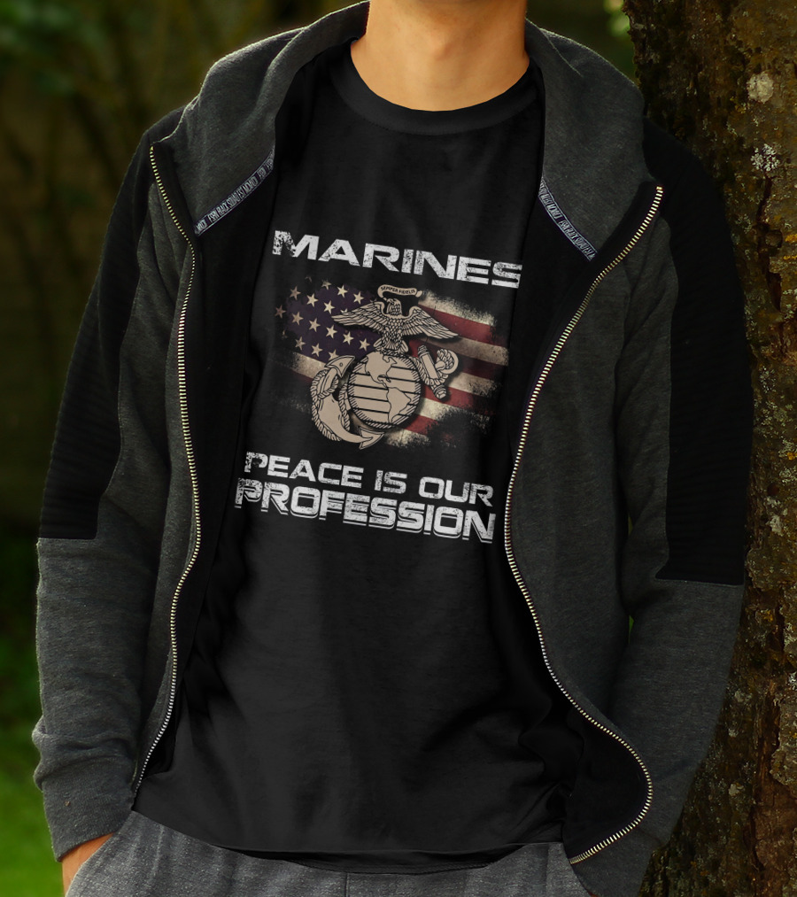 Marines Peace Is Our Profession USA Flag Emblem T-Shirt