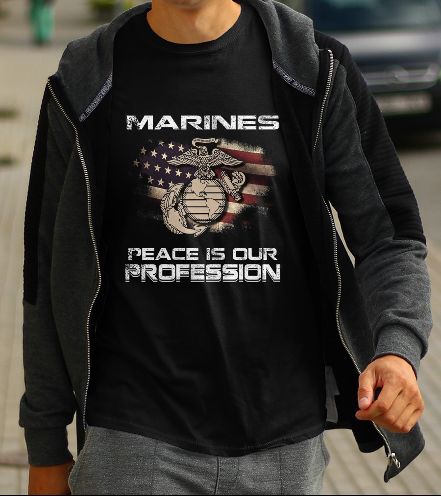 Marines Peace Is Our Profession USA Flag Emblem T-Shirt