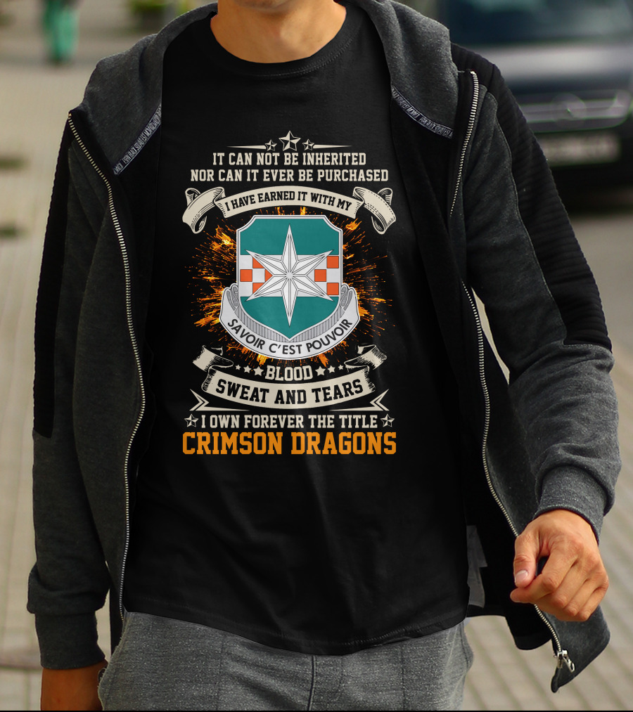 313th Military Intelligence Battalion Crimson Dragons Savoir C'est Pouvoir Blood Sweat And Tears T-Shirt
