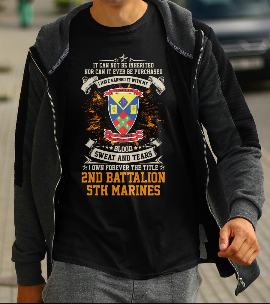 2Nd Battalion 5Th Marines Blood Sweat And Tears Honor Shield Crest T-Shirt