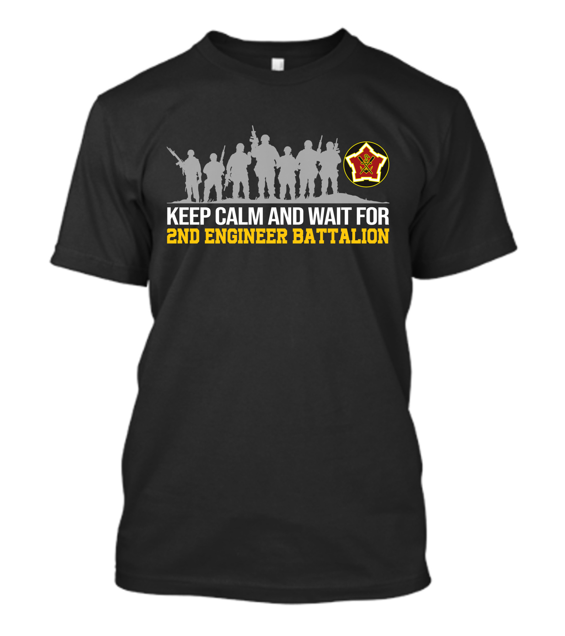 Keep Calm And Wait For 2nd Engineer Battalion Silhouettes With Emblem T-Shirt