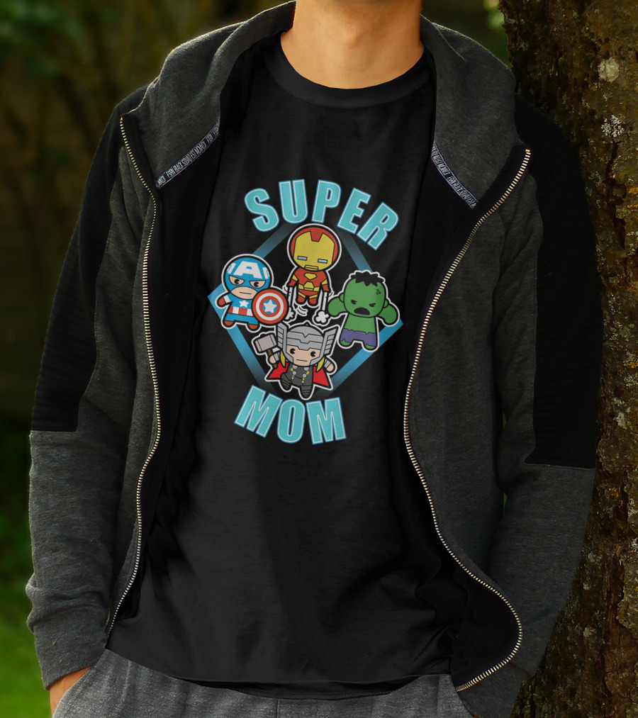Marvel Super Mom Kawaii Team Captain America Iron Man Thor Hulk T-Shirt