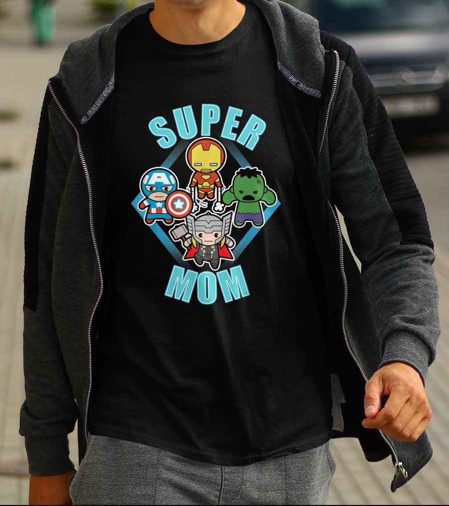 Marvel Super Mom Kawaii Team Captain America Iron Man Thor Hulk T-Shirt