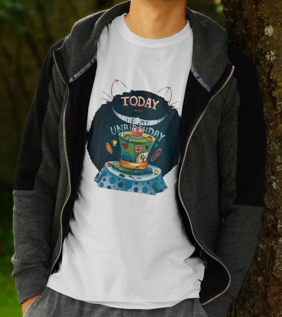 Today Is My Unbirthday Funny Cat Lover Eat Me 10/6 Hat Cheshire Table T-Shirt