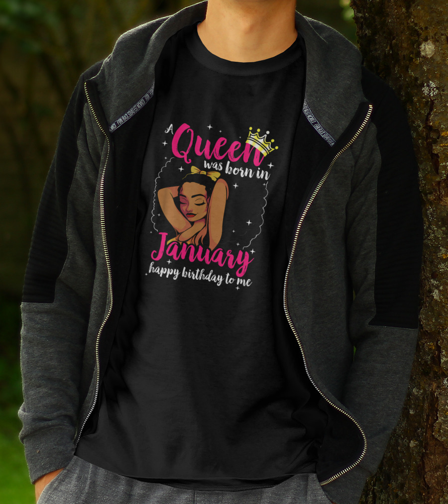 Afro Diva A Queen Was Born In January Happy Birthday To Me T-Shirt