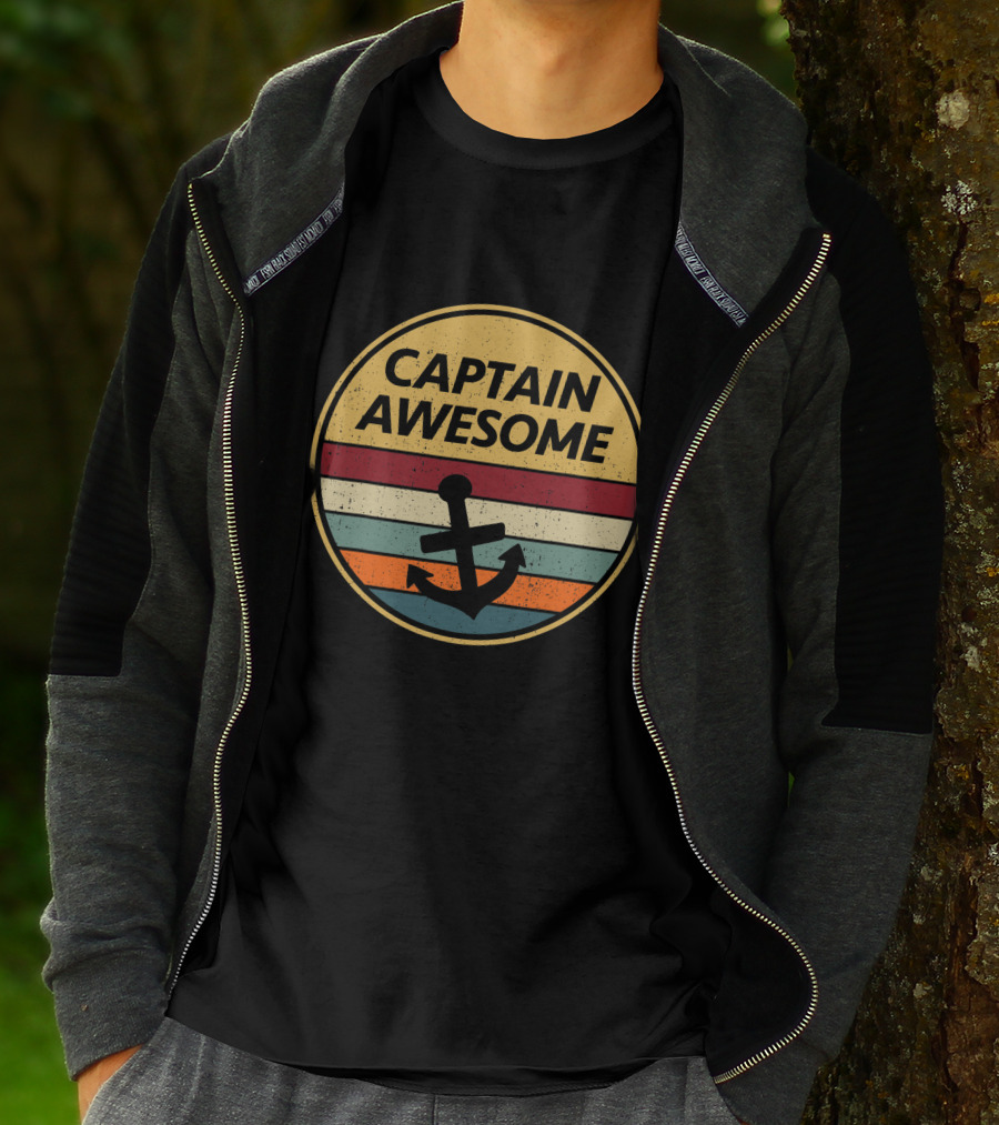Captain Awesome Retro Anchor Sailboat T-Shirt