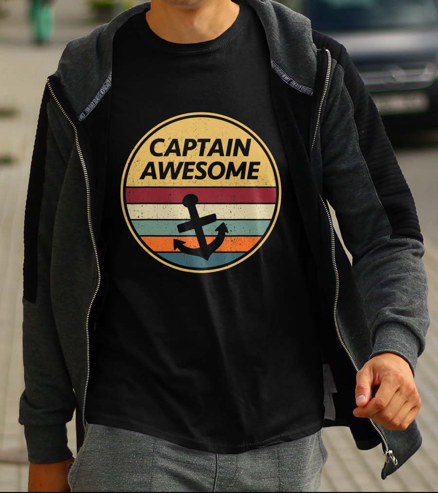 Captain Awesome Retro Anchor Sailboat T-Shirt
