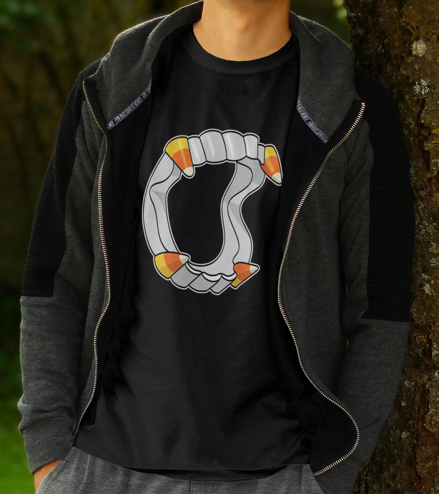 Candy Corn Fangs Funny Vampire Halloween T-Shirt