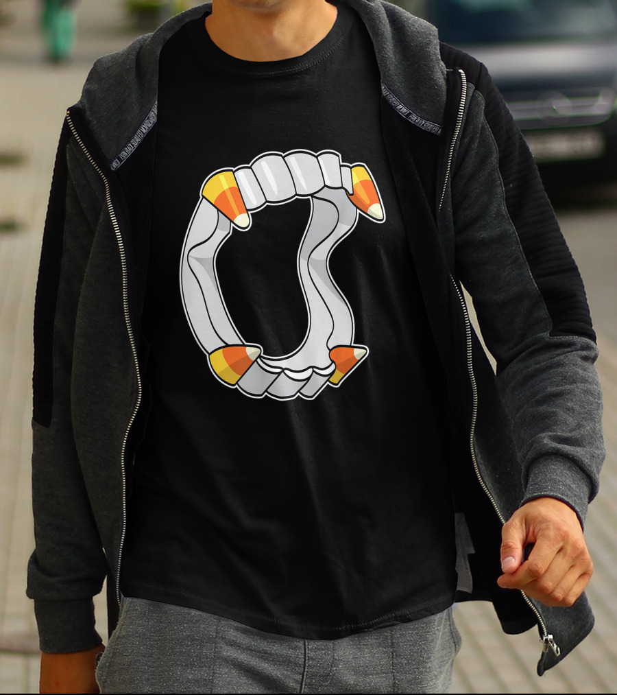 Candy Corn Fangs Funny Vampire Halloween T-Shirt