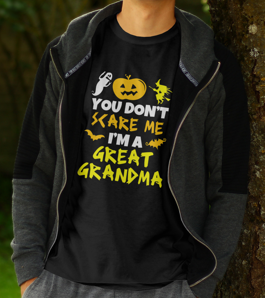 You Don't Scare Me I'm A Great Grandma Halloween Ghost Pumpkin Witch Bat T-Shirt