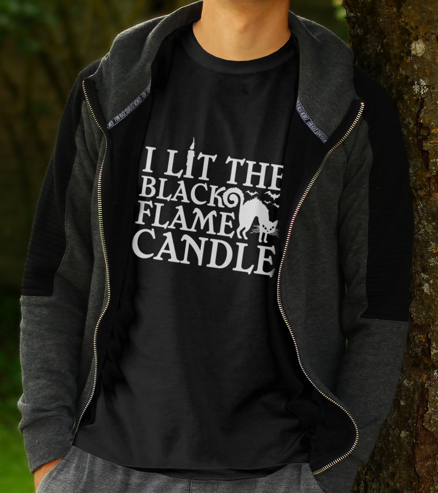 I Lit The Black Flame Candle Halloween Cat And Bats T-Shirt