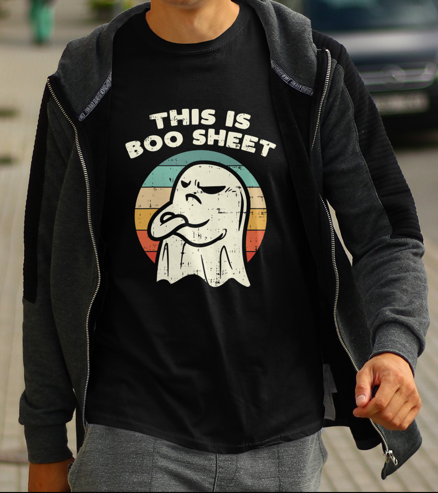 This Is Boo Sheet Vintage Ghost Halloween Retro Stripes T-Shirt
